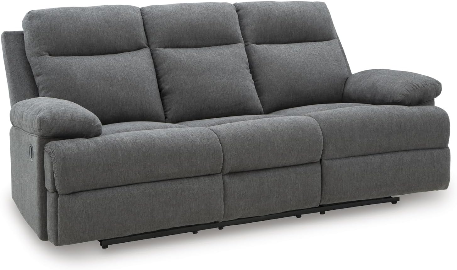 Signature Design by Ashley Yarrow Lane Classic Chenille Manual Pull Tab Reclining Sofa with Drop Down Table and USB Charging, Gray