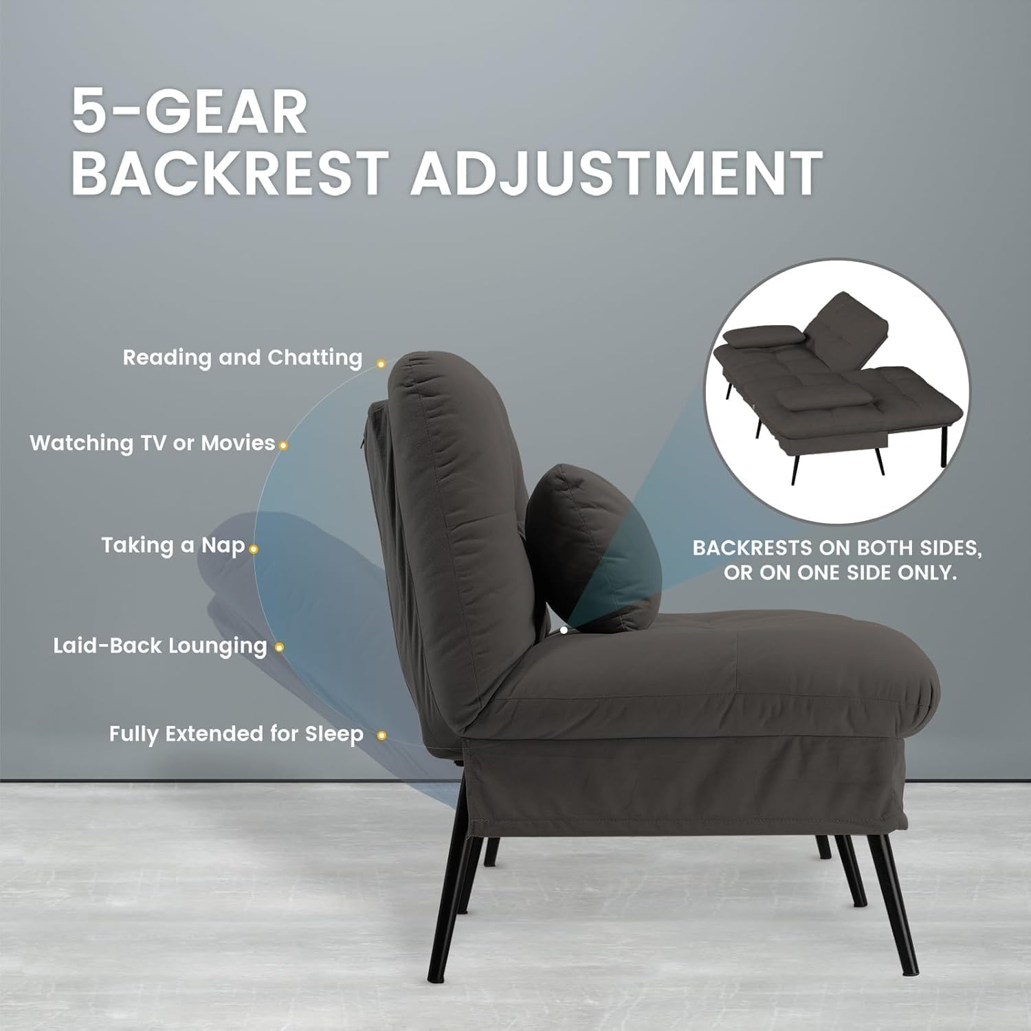 COMHOMA Convertible Sofa Bed,72″Fabric Couch with Adjustable Backrest,Loveseat Recliner Sleeper Living Room Furniture futon Set (Black)