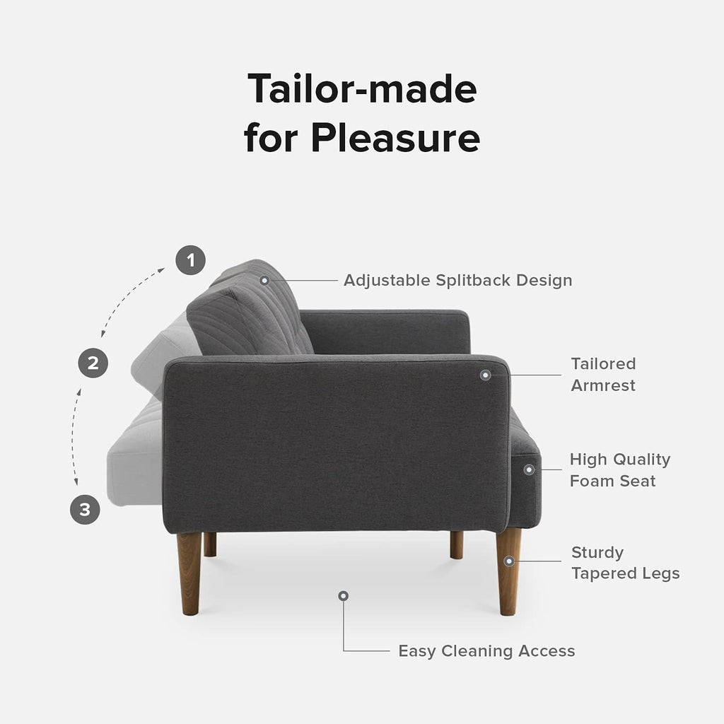 mopio Aaron 76.8' Couch, Small Futon Sofa Bed, Sleeper, Loveseat, Mid Century Modern Futon Couch, Sofa Cama, Couches for Living Room, Bedroom (Dark Grey Fabric)