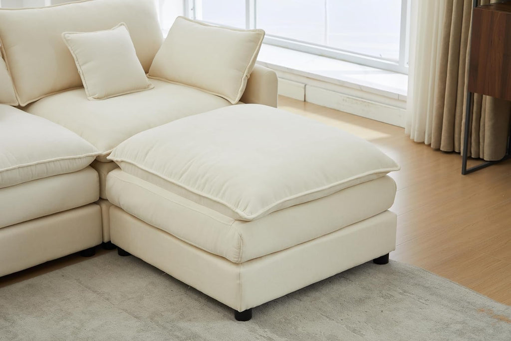 HYJT-H&K 148' U Shaped Cloud Couch Modular Beige Sectional Couches for Living Room, Comfy Fluffy Chenille Oversized Cloud Sectional Couch Large 6 Seat Sectionals Sofa Set Central Console USB Port
