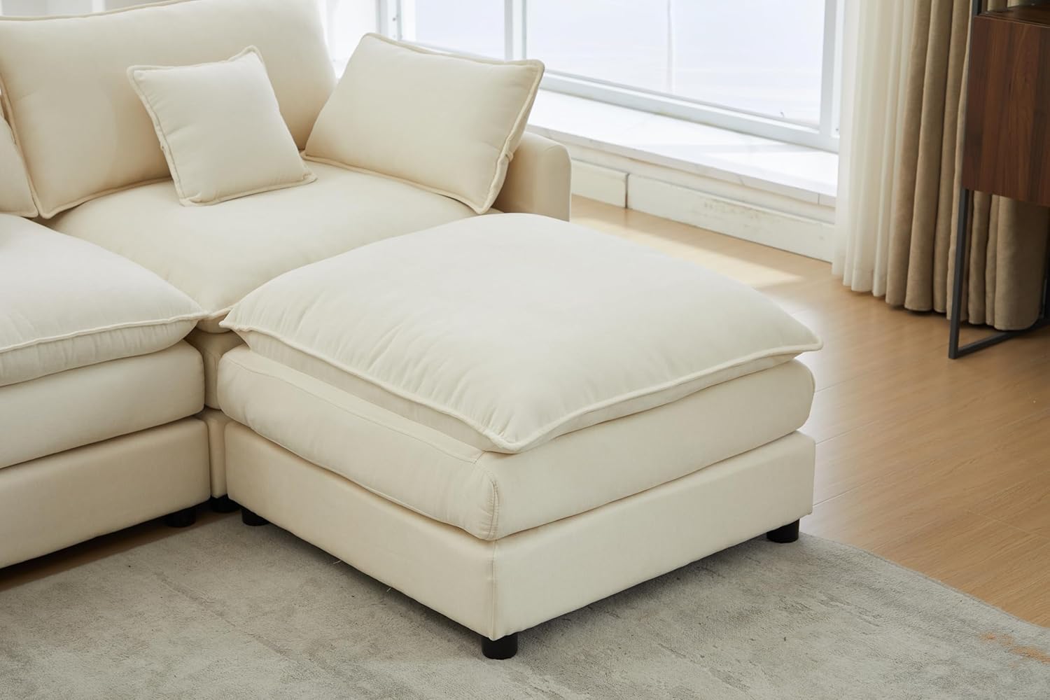 HYJT-H&K 148' U Shaped Cloud Couch Modular Beige Sectional Couches for Living Room, Comfy Fluffy Chenille Oversized Cloud Sectional Couch Large 6 Seat Sectionals Sofa Set Central Console USB Port