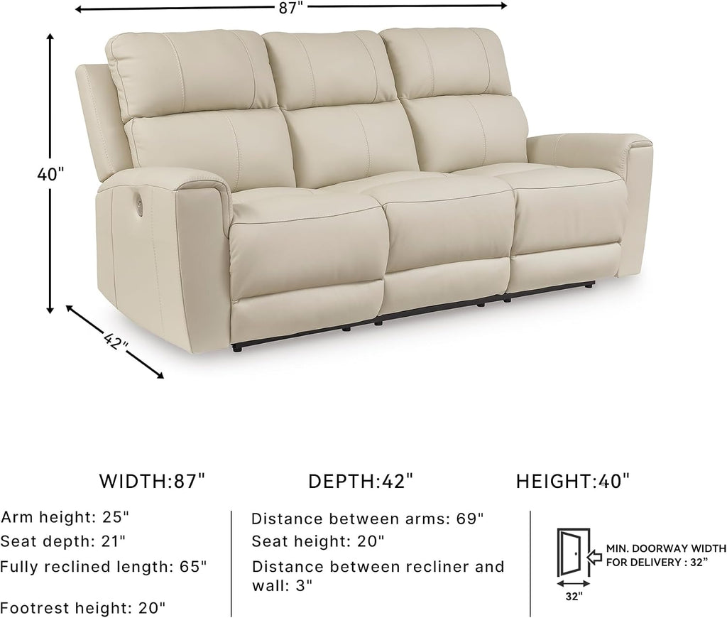 Signature Design by Ashley Dahlmoore Modern Leather Match Power Reclining Sofa with USB Ports, Beige