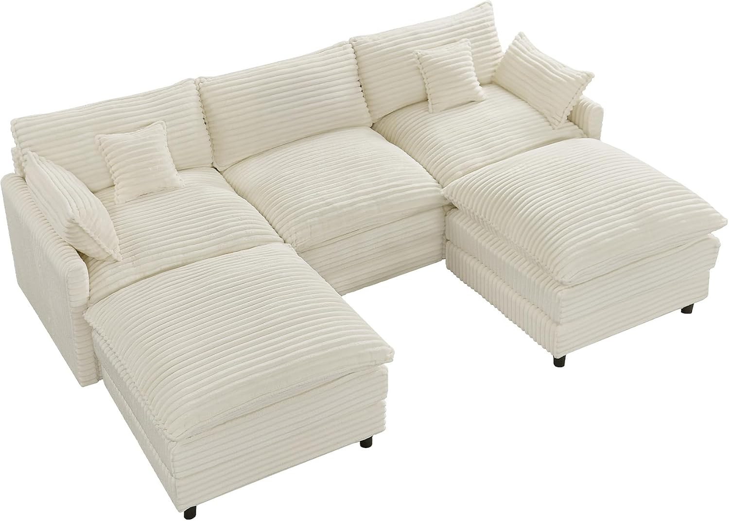 HYJT-H&K 108' U Shaped Cloud Couch Modular White Sectional Couches for Living Room, Comfy Fluffy Corduroy Oversized Cloud Sectional Couch Large 5 Seat Sectionals Sofa Set, White