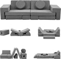 Karl home Kids Couch 14PCS, Modular Kids Play Couch, Multifunctional Foam Toddler Sofa,Climbing & Relaxation, Sectional Convertible Sofa Imaginative Furniture Play Set for Playroom, Grey
