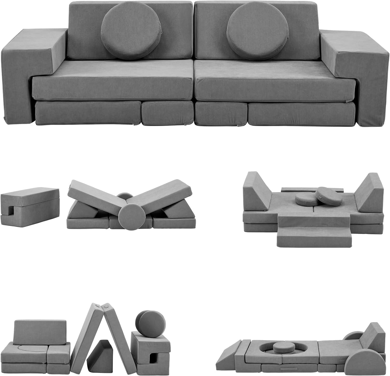Karl home Kids Couch 14PCS, Modular Kids Play Couch, Multifunctional Foam Toddler Sofa,Climbing & Relaxation, Sectional Convertible Sofa Imaginative Furniture Play Set for Playroom, Grey