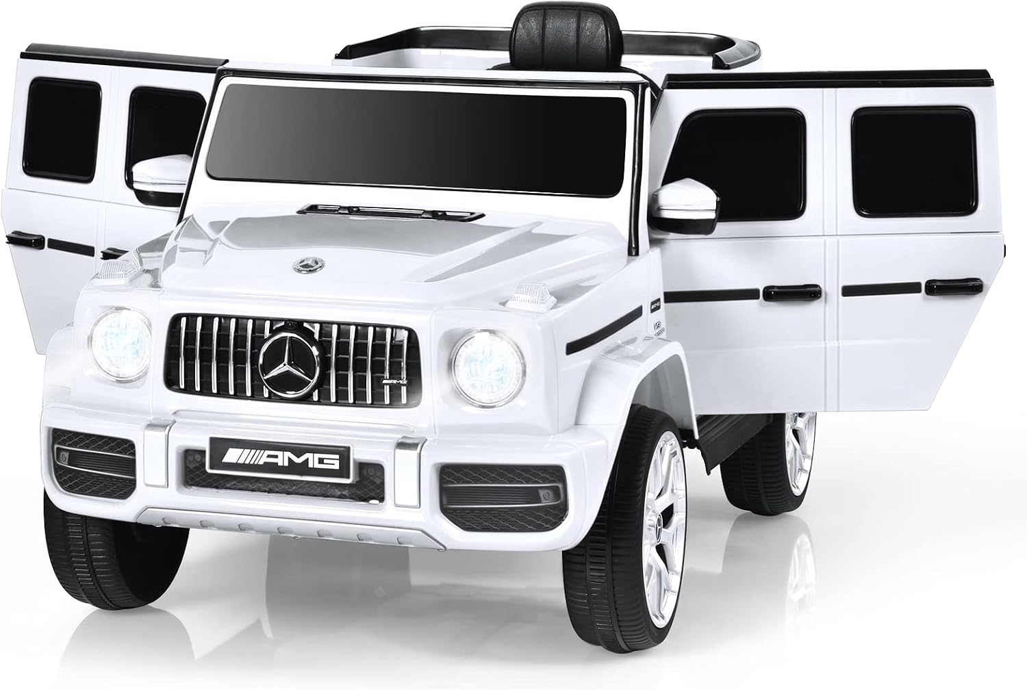 INFANS Licensed Mercedes Benz G63 Kids Ride On Car, 12V Electric Vehicle with Remote Control, Double Open Doors, Music, Bluetooth, Wheels Suspension, Battery Powered for Children Boy Girl (White)