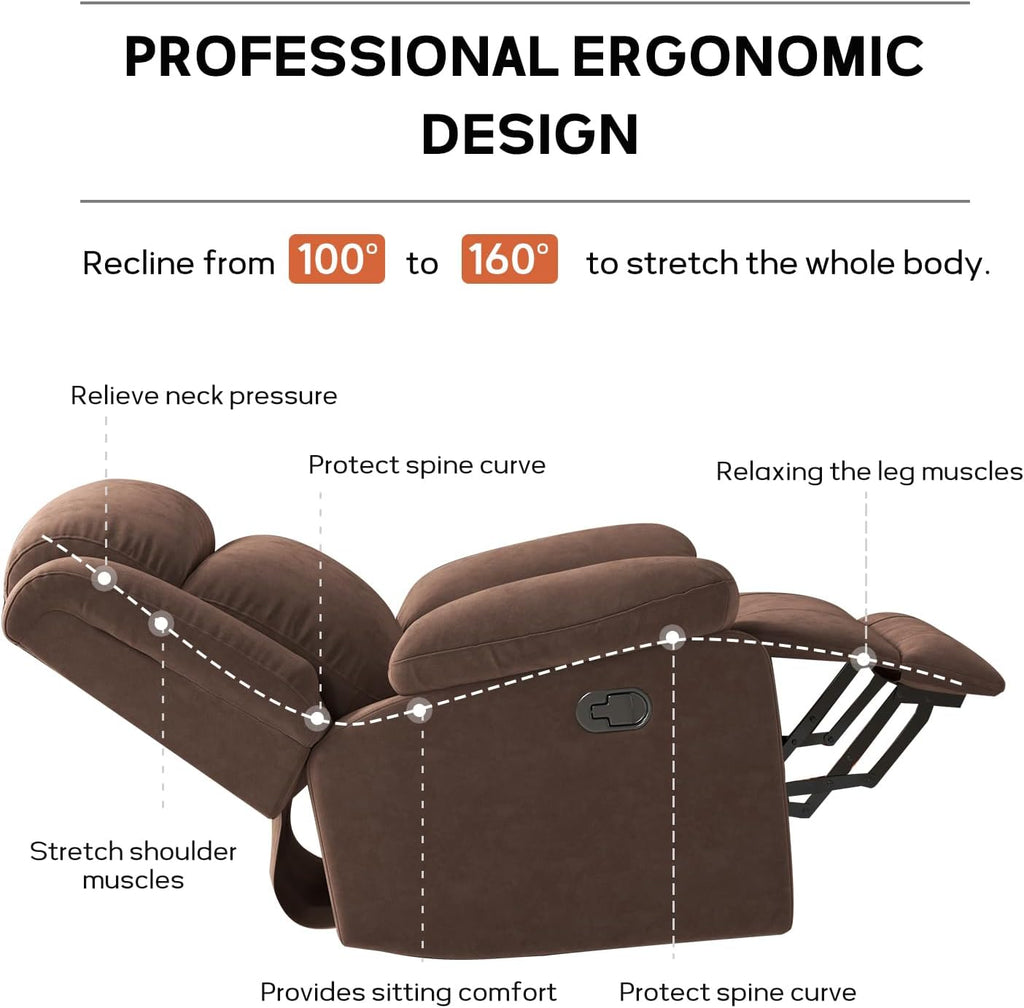 HAOMARKETS Rocker Recliner Chair for Adults, Manual Recliner Chair with Overstuffed Backrest and Armrests, Upholstered Rocking Reclining Sofa Chair for Living Room, Grey
