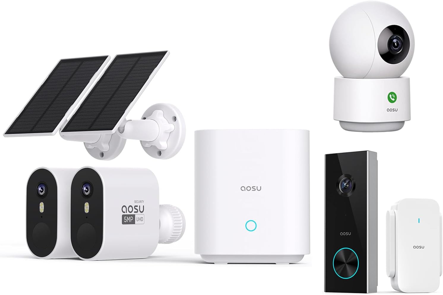 aosu 5MP SolarCam Max System 2-Cam-Kit + 3MP Doorbell Camera + 3MP Indoor Camera