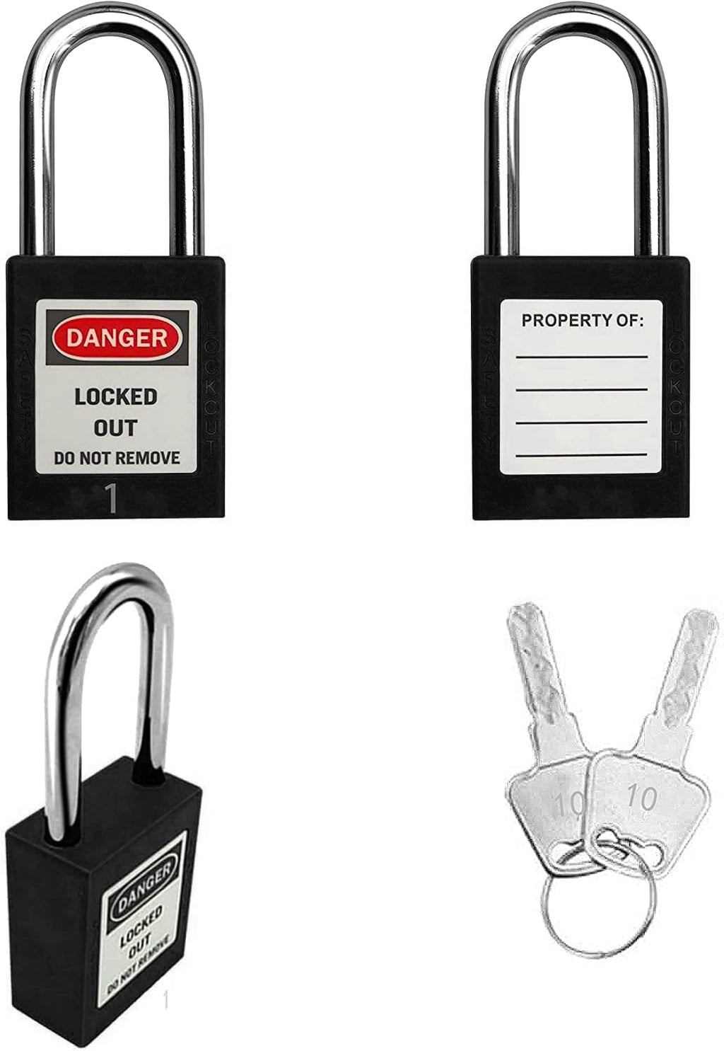 SAFBY 50 Keyed Different Lockout Tagout Locks with 50 Lock Out Tag Out Tags - Loto Safe Padlocks for Lock Out Tag Out Stations and Devices (1-50 Black)