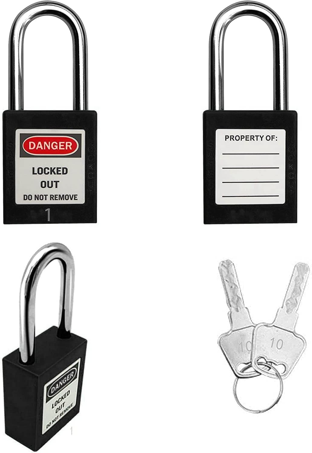 SAFBY 50 Keyed Different Lockout Tagout Locks with 50 Lock Out Tag Out Tags - Loto Safe Padlocks for Lock Out Tag Out Stations and Devices (1-50 Black)