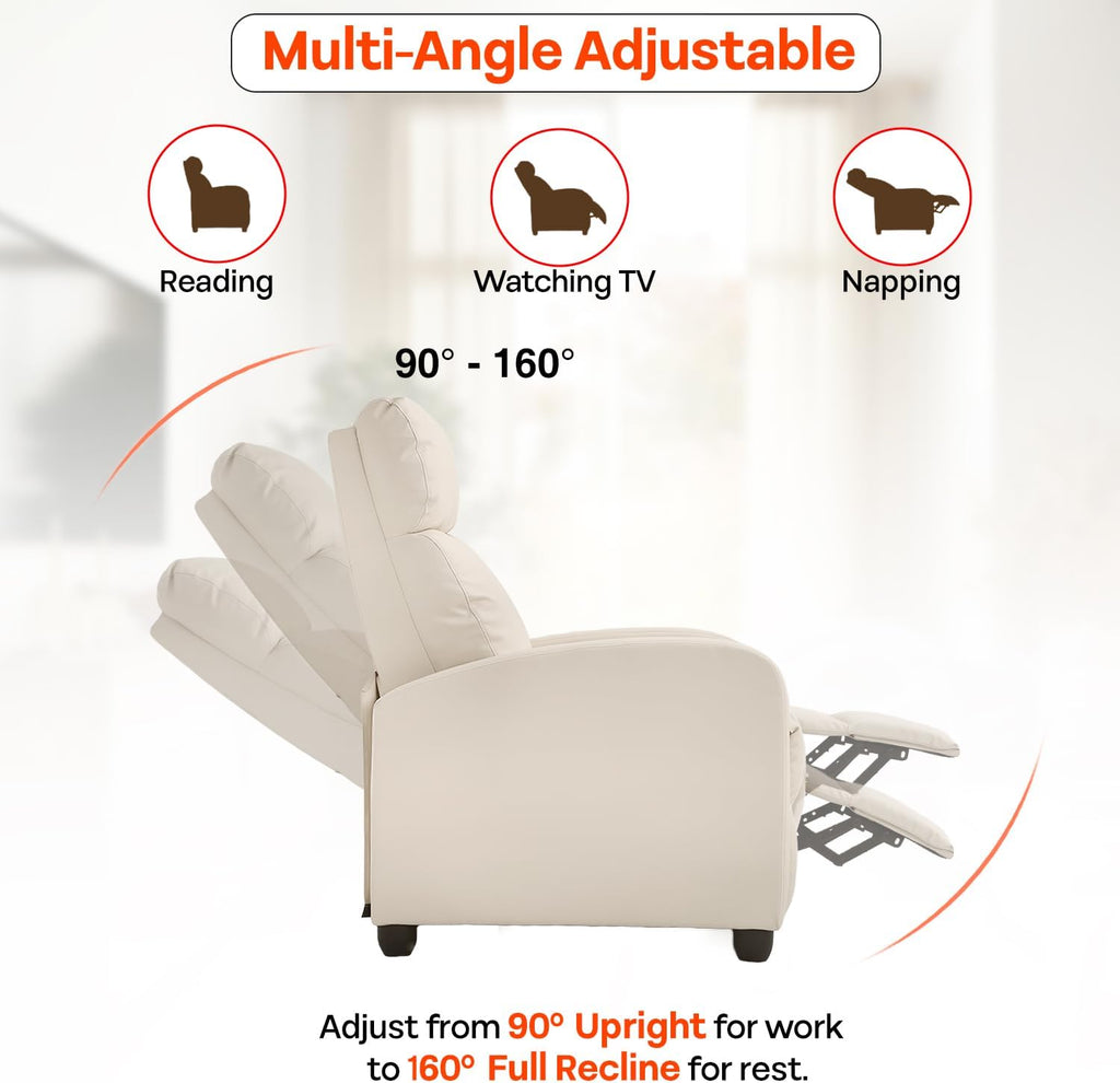 FDW Recliner Chair Massage Chair Reading Chair Reclining Sofa Home Theater Seating with Lumbar Support Massage and Padded Backrest for Living Room and Bedroom (Leather, Beige)