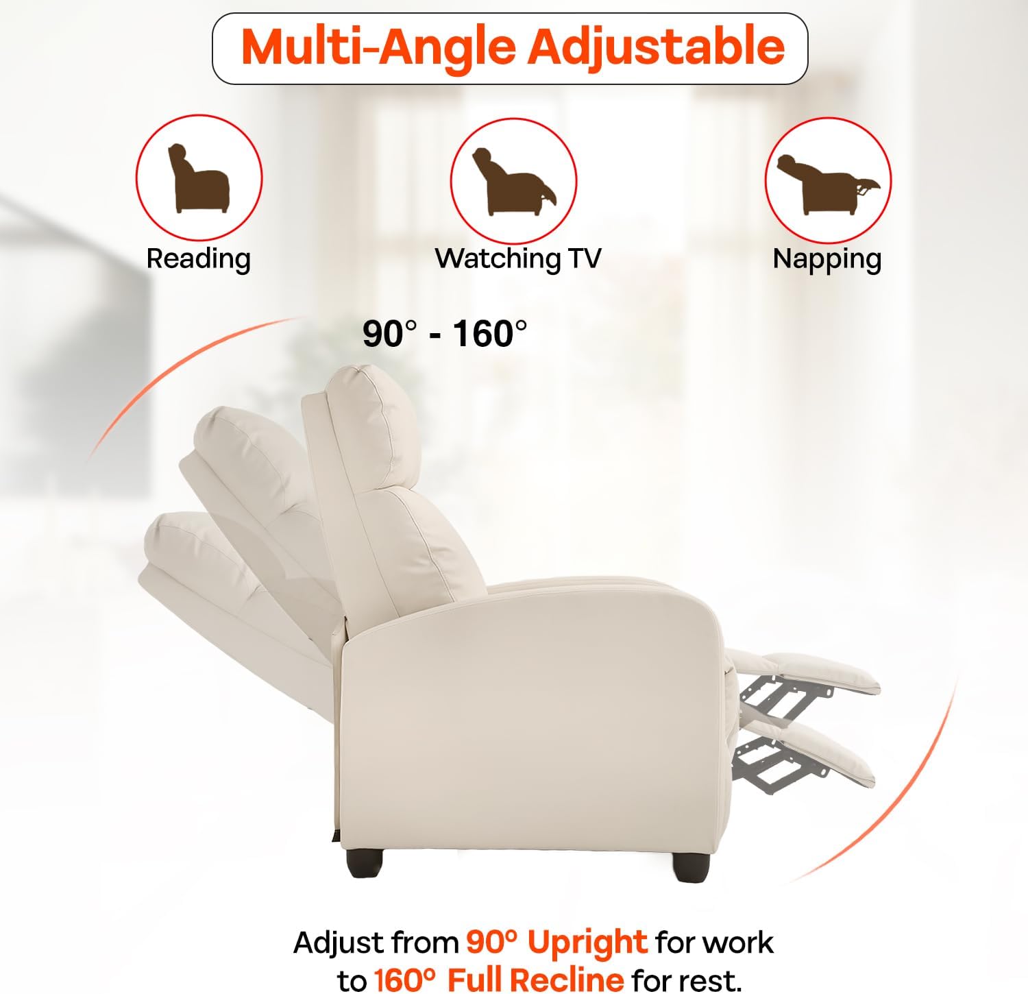 FDW Recliner Chair Massage Chair Reading Chair Reclining Sofa Home Theater Seating with Lumbar Support Massage and Padded Backrest for Living Room and Bedroom (Leather, Beige)