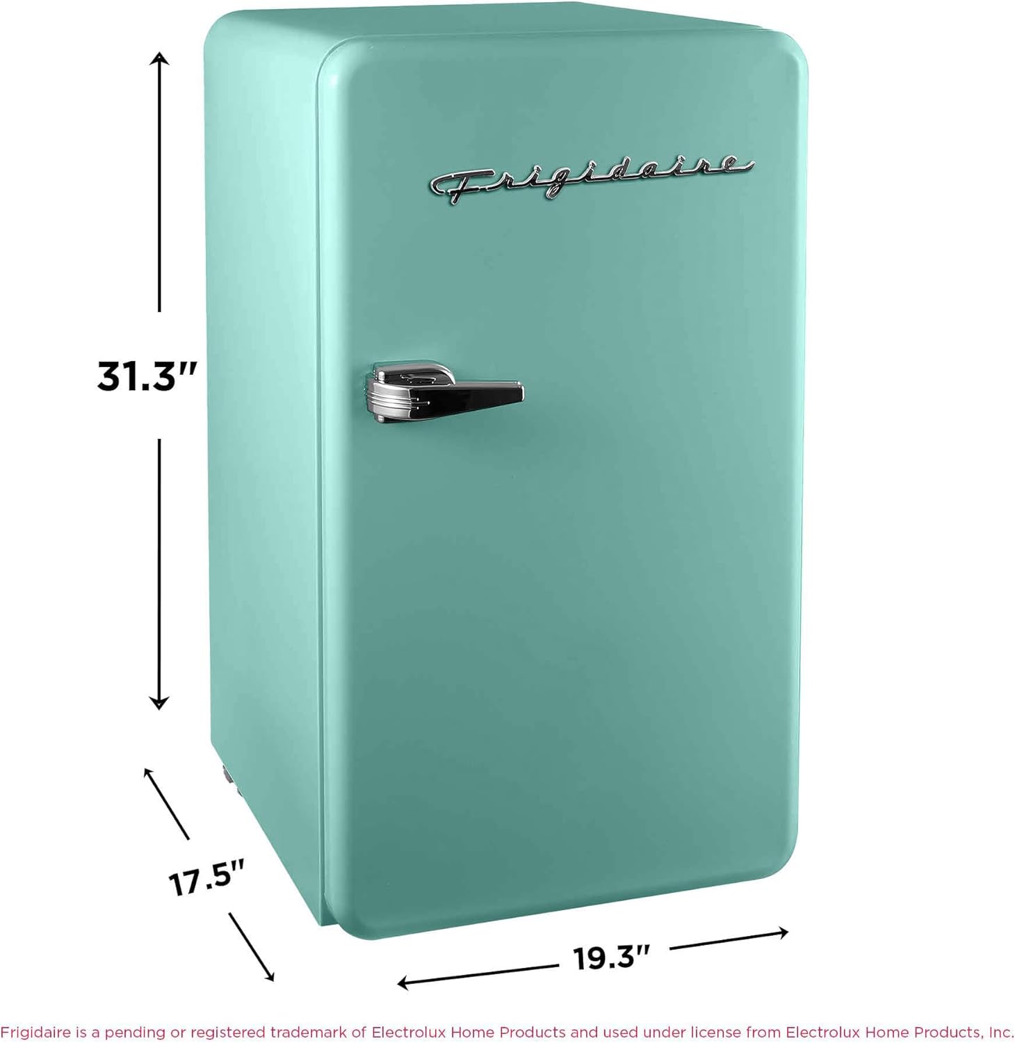 Frigidaire Retro Compact Refrigerator with Chiller, 3.2 cu ft Countertop Fridge, Built-In Bottle Opener, Rounded Corners, Premium, for Office, Bedroom, Dorm Room, Cabin, 18.5D x 20W x 31.5H (Mint)
