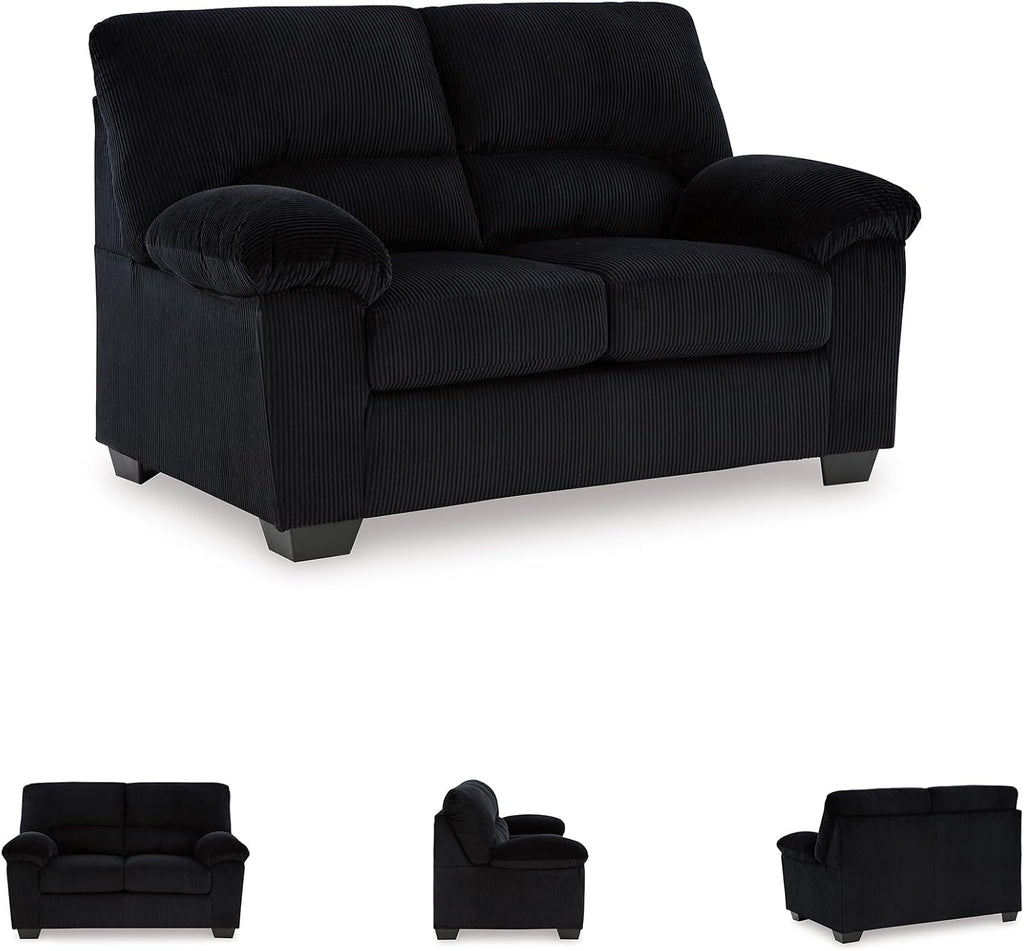 Signature Design by Ashley SimpleJoy Modern Loveseat for Living Room, Black