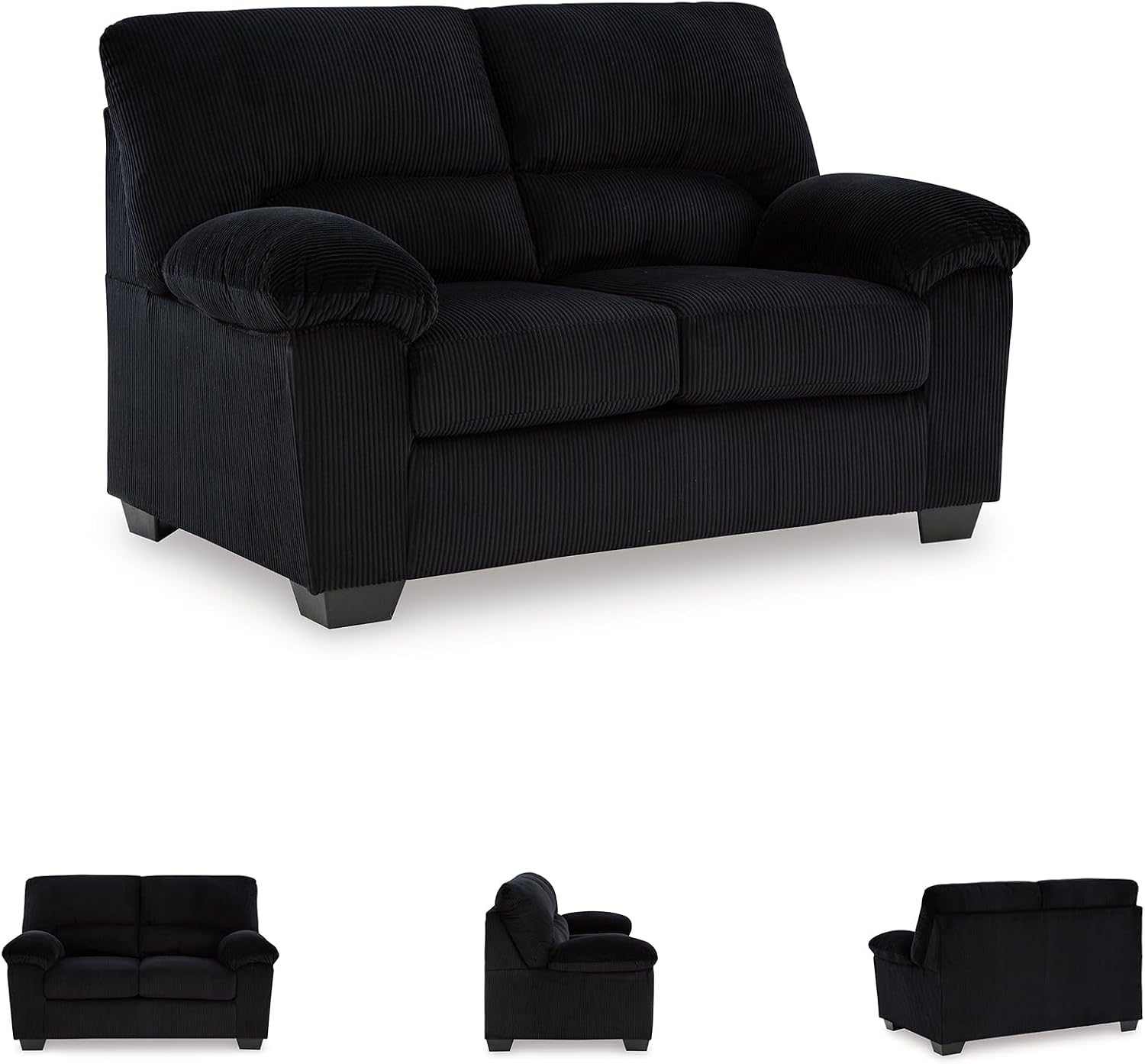 Signature Design by Ashley SimpleJoy Modern Loveseat for Living Room, Black