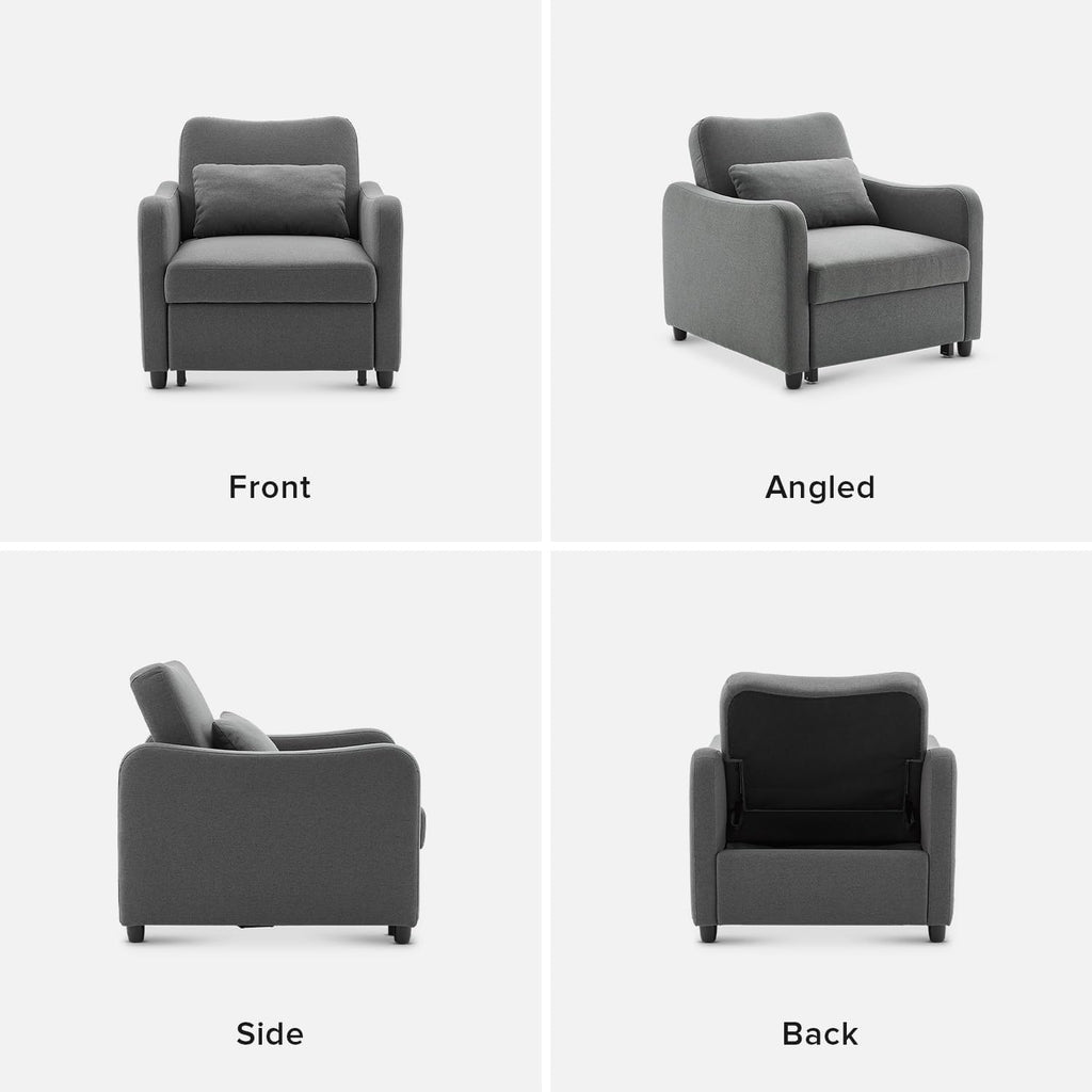 mopio Sophie 4-in-1 Convertible Sleeper Chair Bed, Accent Chair, Chaise Lounge, Comfy Reading Armchair, Pull Out Sofa Bed with Adjustable Backrest for Living Room, Bedroom (Dark Gray Fabric)