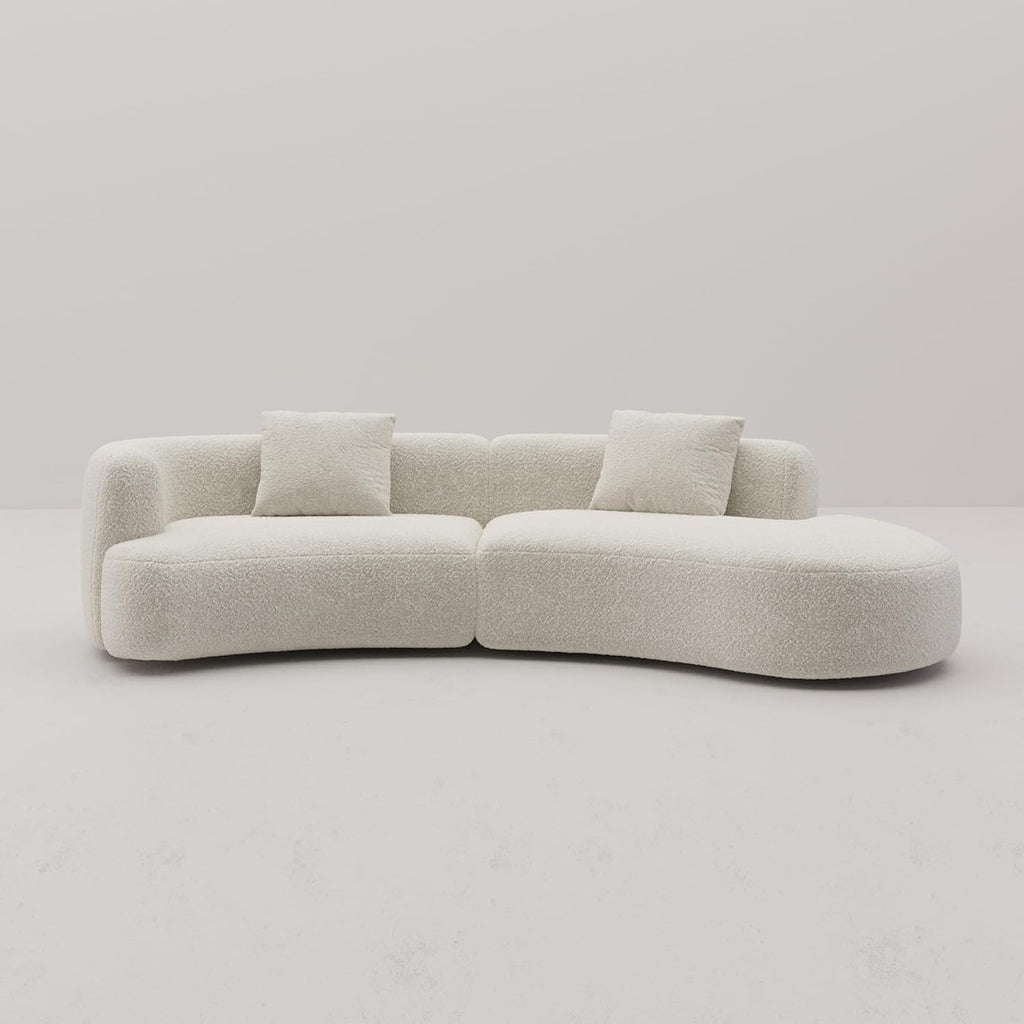 Acanva Modern Curved Sectional Living Room Couch, Minimalist Comfy Boucle Fabric Modular Sofa for Apartment, Home Office, 114' W Right Hand Facing, White