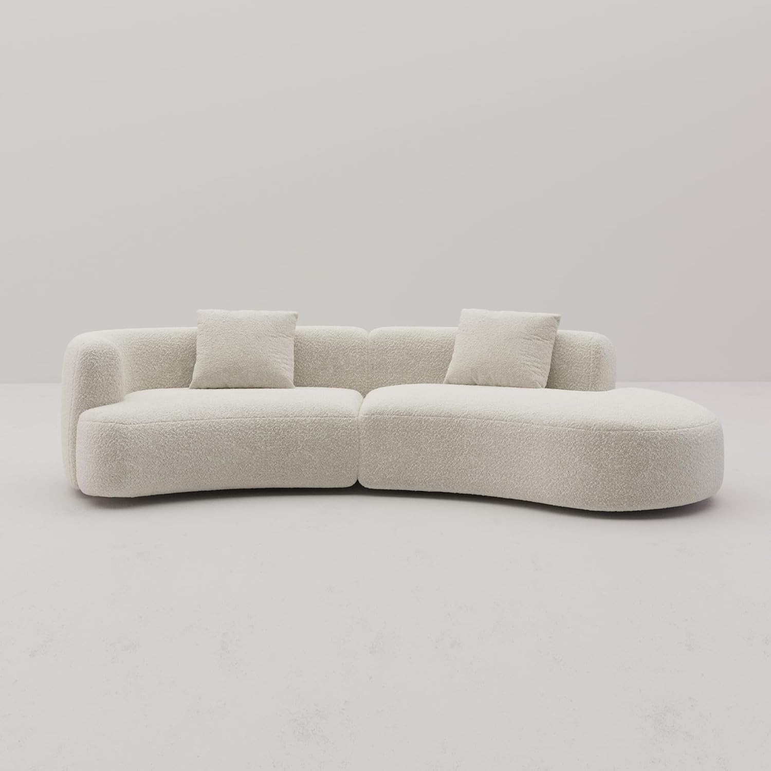 Acanva Modern Curved Sectional Living Room Couch, Minimalist Comfy Boucle Fabric Modular Sofa for Apartment, Home Office, 114' W Right Hand Facing, White