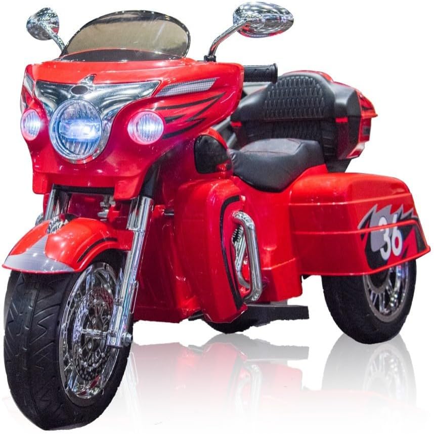Kids Motorcycle | 12V Electric Ride-On Motorcycle for Kids Ages 3-8 | 2-Seat, 3-Wheel Toy Car with Bluetooth, LED Lights | Safe Toy Vehicle Gift (Red)