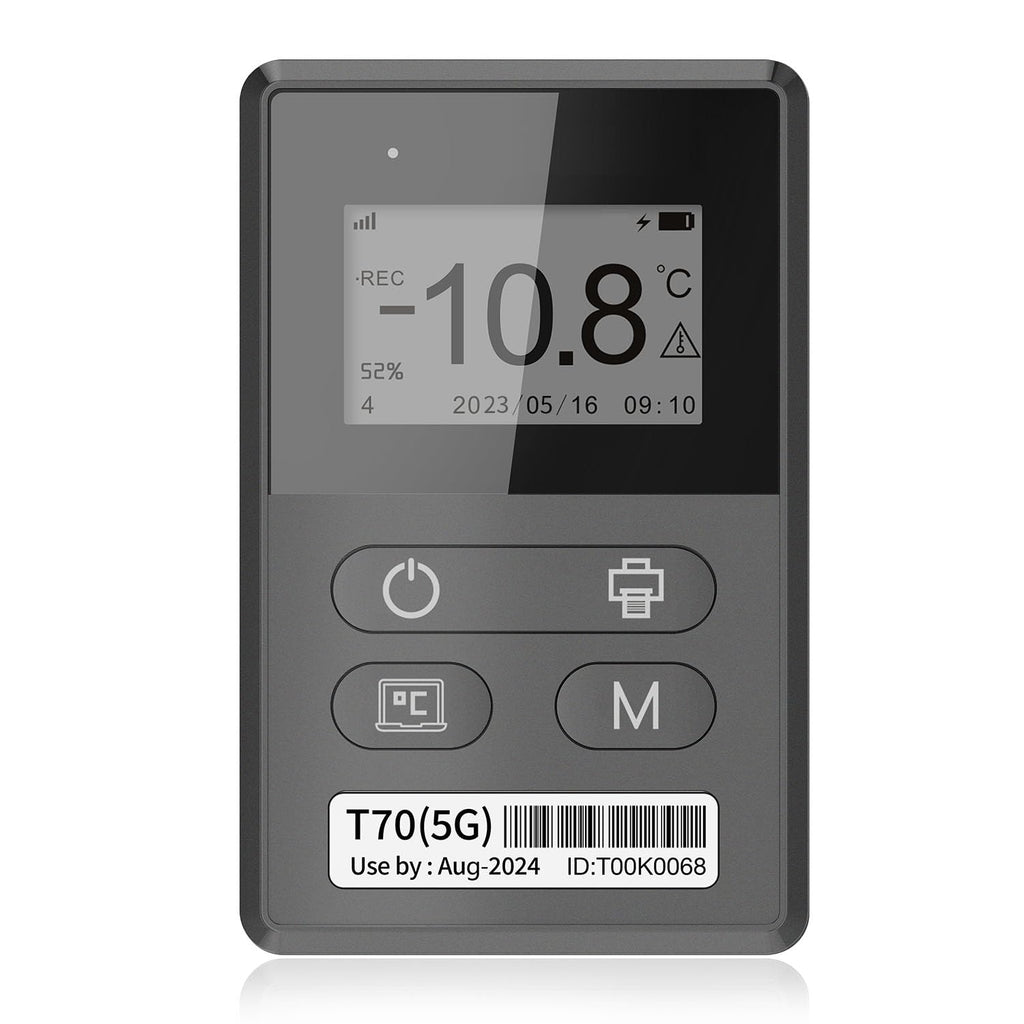 Frigga T70 4G/5G Temperature & Humidity Monitor Real-Time Reusable Temperature Data Logger Remote Digital Temperature Recorder Refrigerator Thermometer Rechargeable 24/7 Monitoring & Instant Alerts