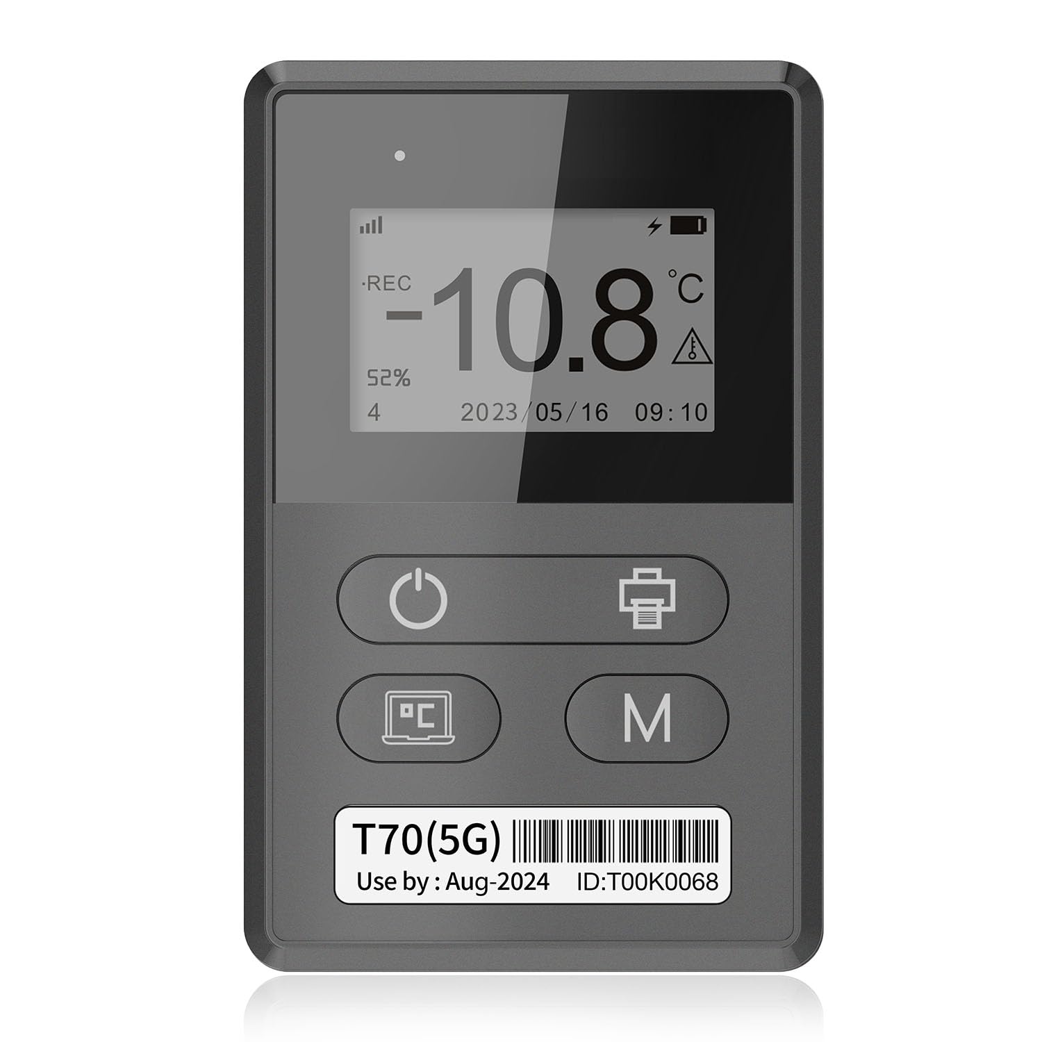 Frigga T70 4G/5G Temperature & Humidity Monitor Real-Time Reusable Temperature Data Logger Remote Digital Temperature Recorder Refrigerator Thermometer Rechargeable 24/7 Monitoring & Instant Alerts