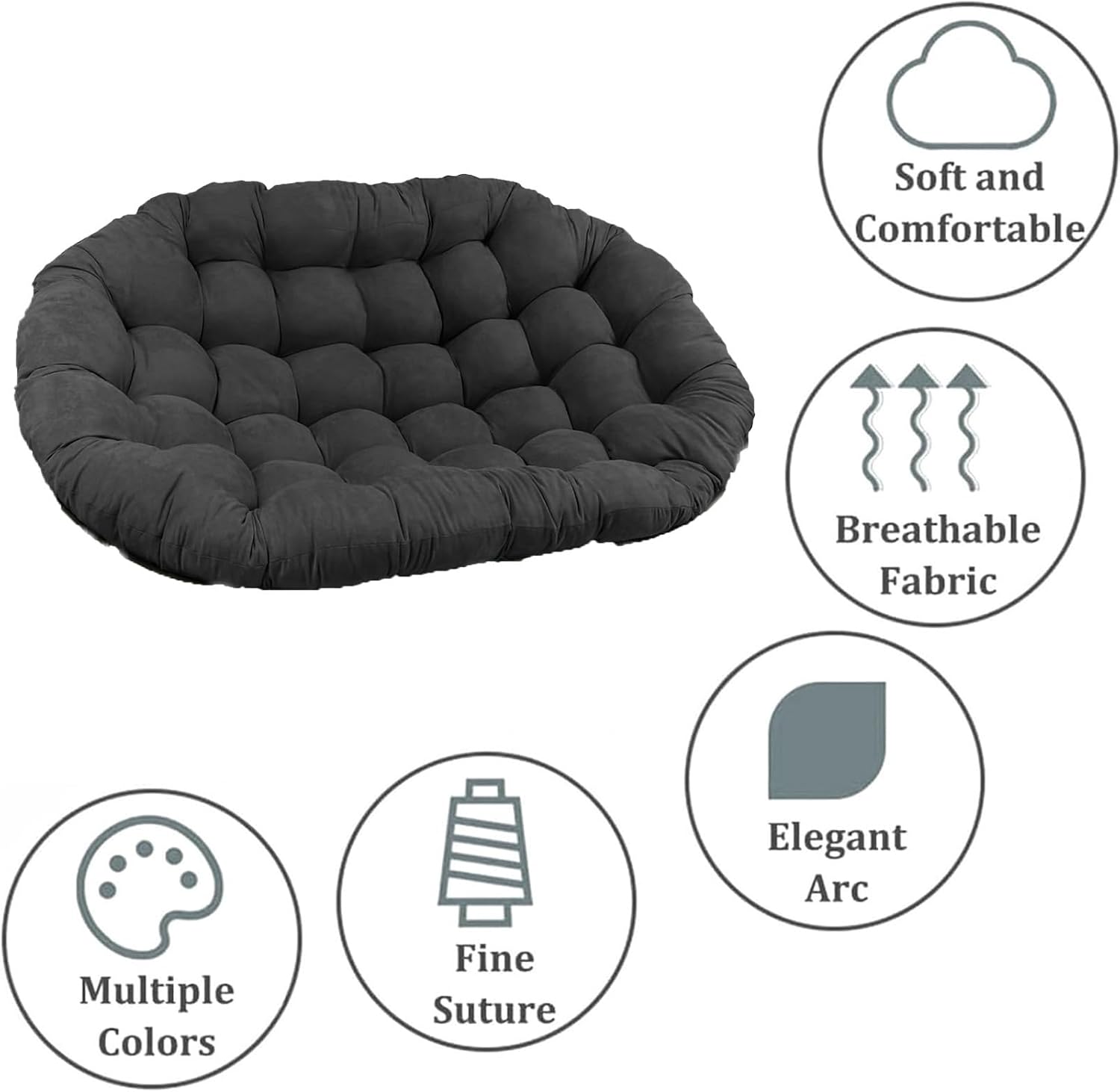 Wicker Papasan Chair Cushion, Shaggy Double Papasan Cushion, Modern Style Cozy Saucer Chair Mat, Soft Thicken Egg Chair Cushion for Round Chair Swing Chair Patio