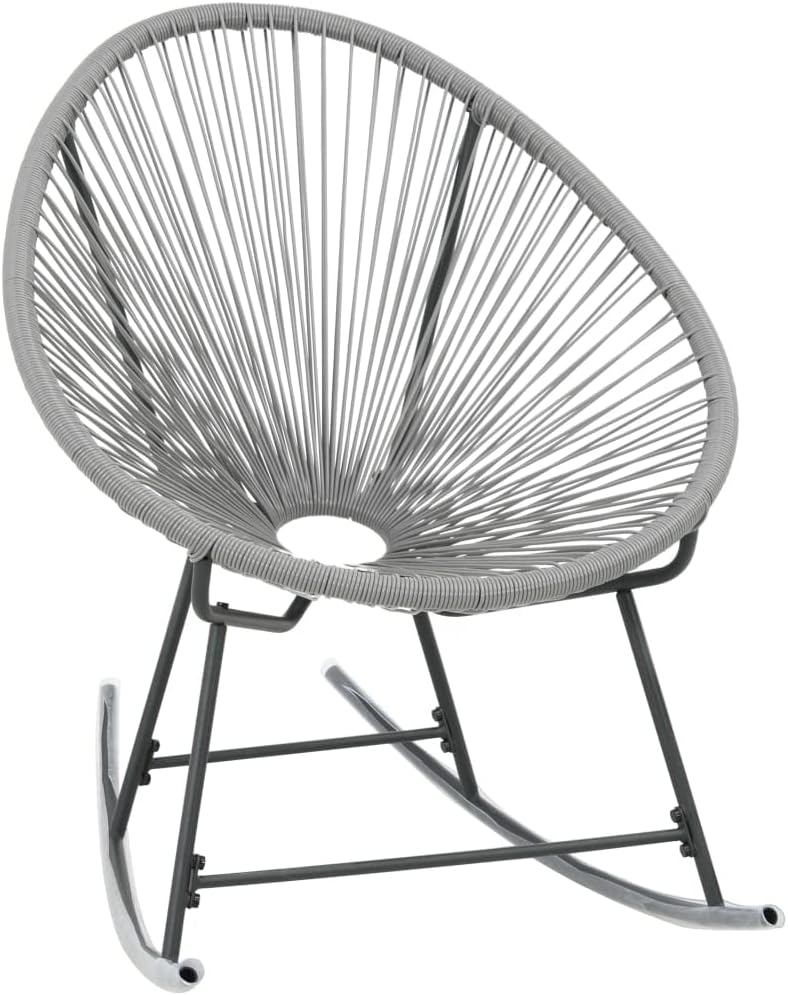 vidaXL Rocking Chair Grey Polyethylene Rattan, Powder-Coated Steel