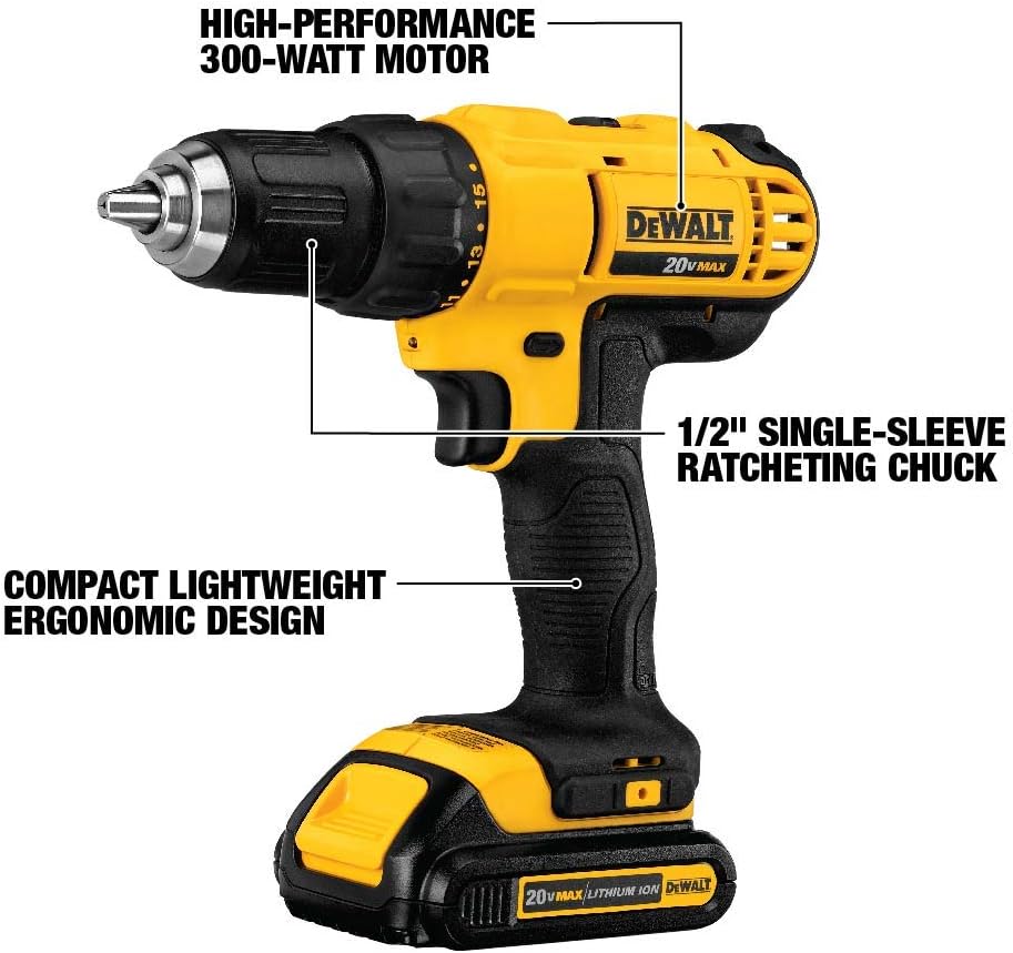 DEWALT 20V MAX* Cordless Drill Combo Kit, 4-Tool (DCK444C2) with DEWALT 20V MAX* XR Reciprocating Saw, Compact, Tool Only (DCS367B)