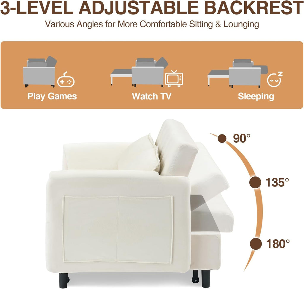 CAPCAEK 3 in 1 Convertible Sleeper Sofa Bed, Modern Velvet Loveseat Pull-Out Couch w/Pullout Bed, Small Love Seat Lounge Sofa w/Reclining Backrest,Toss Pillows, Pockets, for Living Room