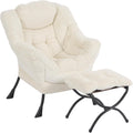Furlide Lazy Chair with Ottoman, Modern Accent Chair with Armrests and a Side Pocket, Plush Beige Accent Chairs, Reading Chairs, Oversized Armchairs for Bedroom, Study, Living Room, Courtyard