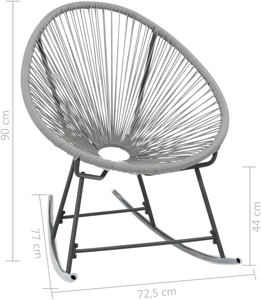 vidaXL Rocking Chair Grey Polyethylene Rattan, Powder-Coated Steel