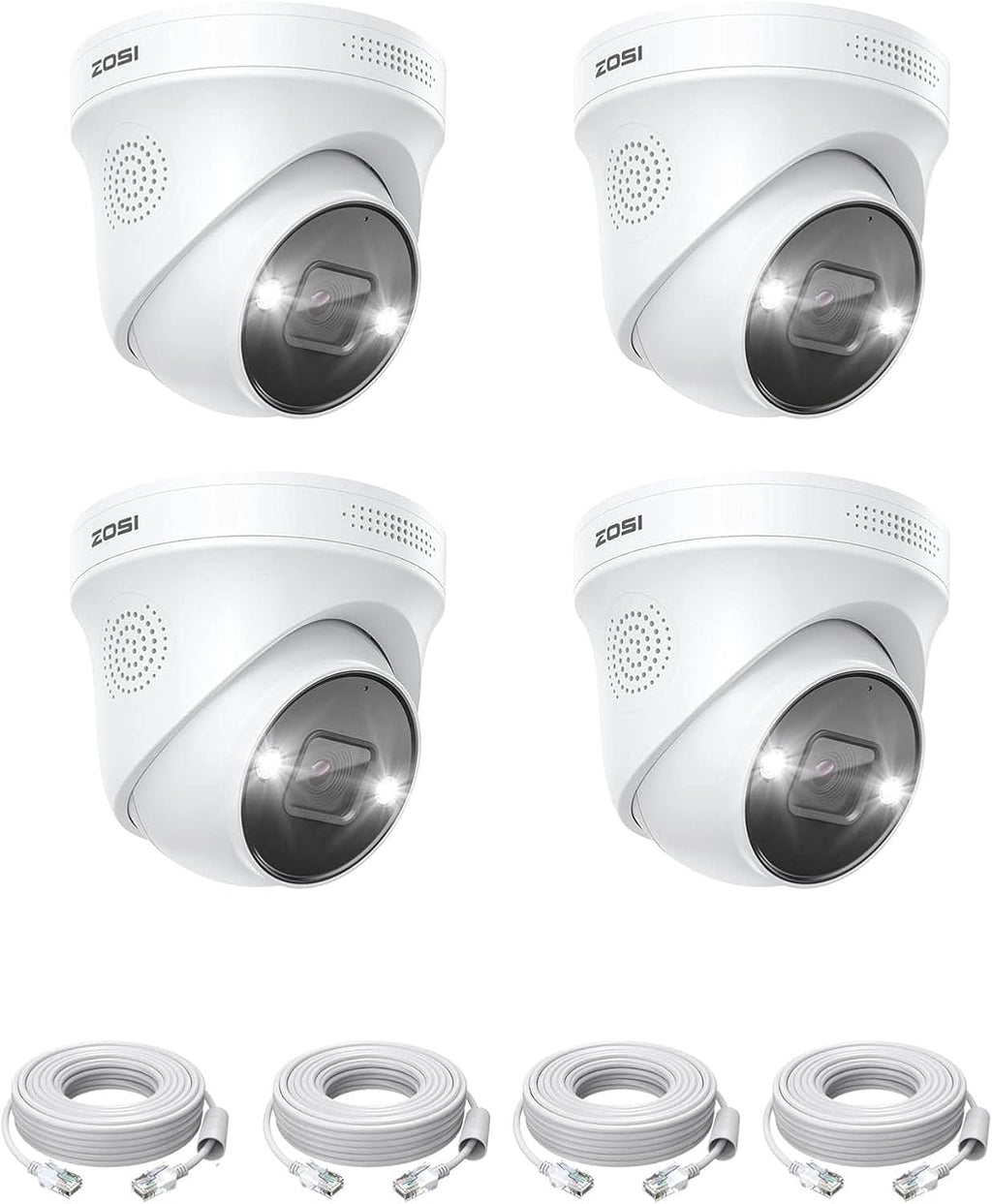 ZOSI 4-Pack 4K 8MP PoE Add-On Security Cameras with Ethernet Cables,Outdoor Indoor Camera with Person Vehicle Detection,Night Vision,2-Way Audio,Only Compatible with Same Brand 4K PoE NVR Systems