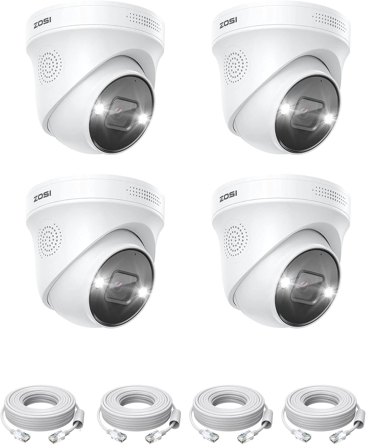 ZOSI 4-Pack 4K 8MP PoE Add-On Security Cameras with Ethernet Cables,Outdoor Indoor Camera with Person Vehicle Detection,Night Vision,2-Way Audio,Only Compatible with Same Brand 4K PoE NVR Systems
