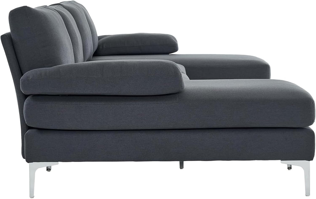 Karl home 110' Sectional Sofa U-Shaped 4-Seat Couch with Chaises Linen Fabric Upholstered for Living Room, Apartment, Office, Dark Gray