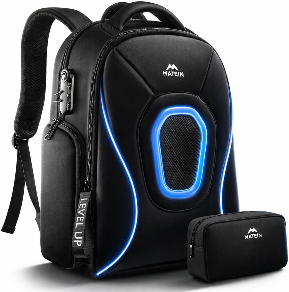 MATEIN Rolling Bag with Wheels, 17 Inch Extra Large Laptop Roller Backpack, Protective Gaming Backpack for Men 17 Inch, Gaming Laptop Bag Set 2pcs Includes Tech Pouch