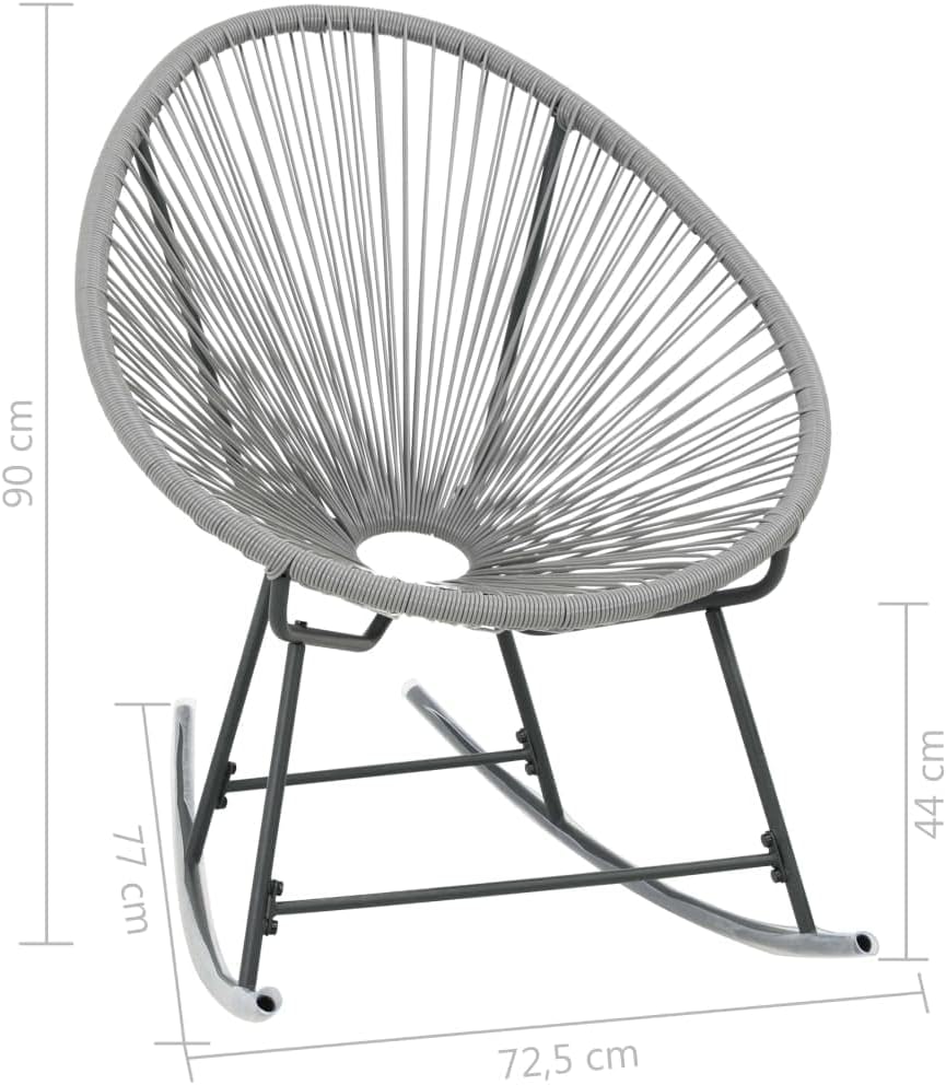 vidaXL Rocking Chair Grey Polyethylene Rattan, Powder-Coated Steel