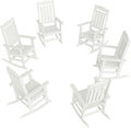 FOOWIN Outdoor Rocking Chair Set of 6, High Back Patio Rocking Chair, HDPE All Weather Resistant Porch Rocker for Adult, Oversized Rocking Chairs for Garden, Lawn, Indoor & Outdoor Use, White