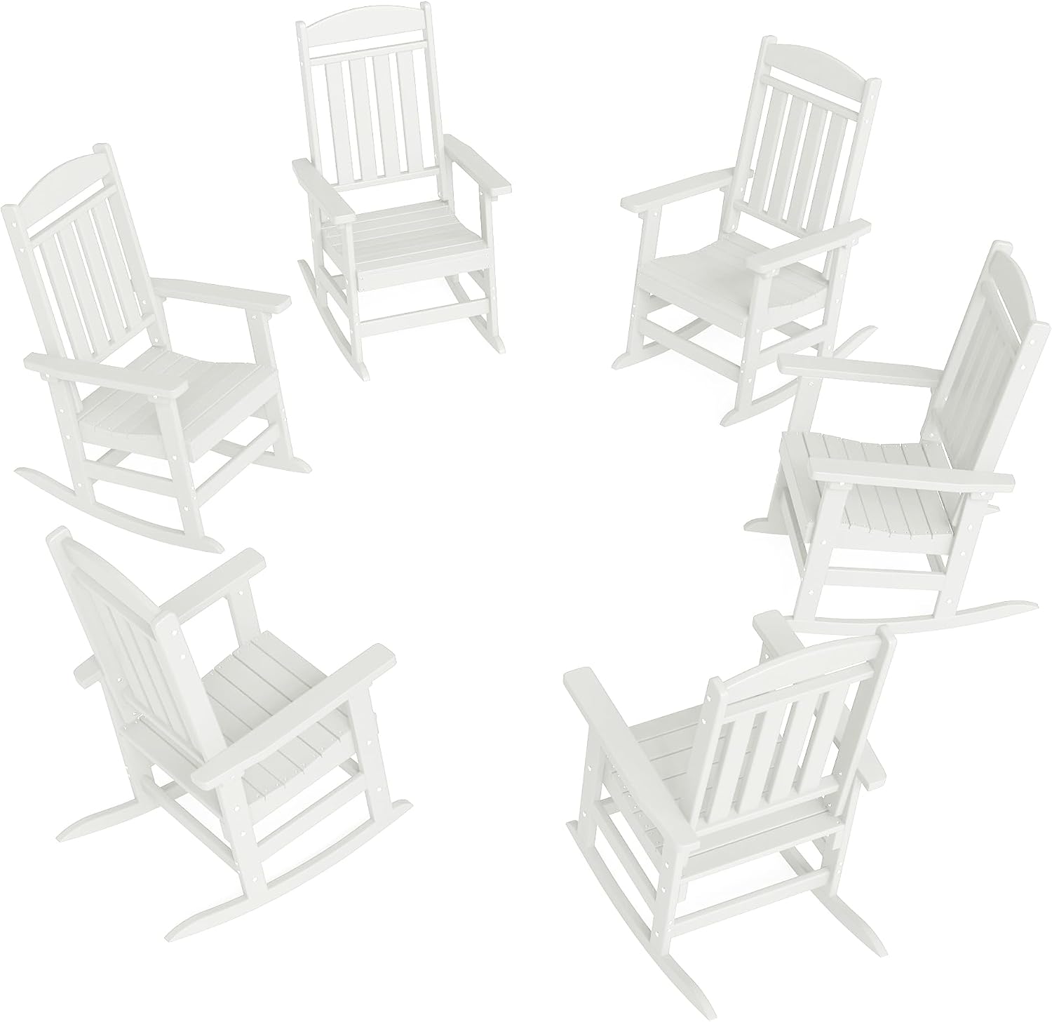 FOOWIN Outdoor Rocking Chair Set of 6, High Back Patio Rocking Chair, HDPE All Weather Resistant Porch Rocker for Adult, Oversized Rocking Chairs for Garden, Lawn, Indoor & Outdoor Use, White