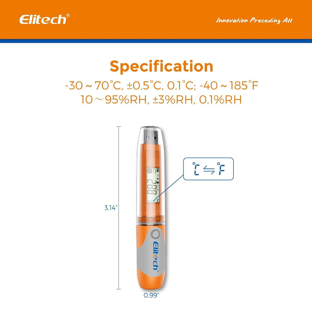 Elitech RC-51H USB Temperature Data Logger Reusable Digital Recorder Medical Refrigerator Thermometer Programmable Monitor 32000 Points High Accuracy (10 Packs)