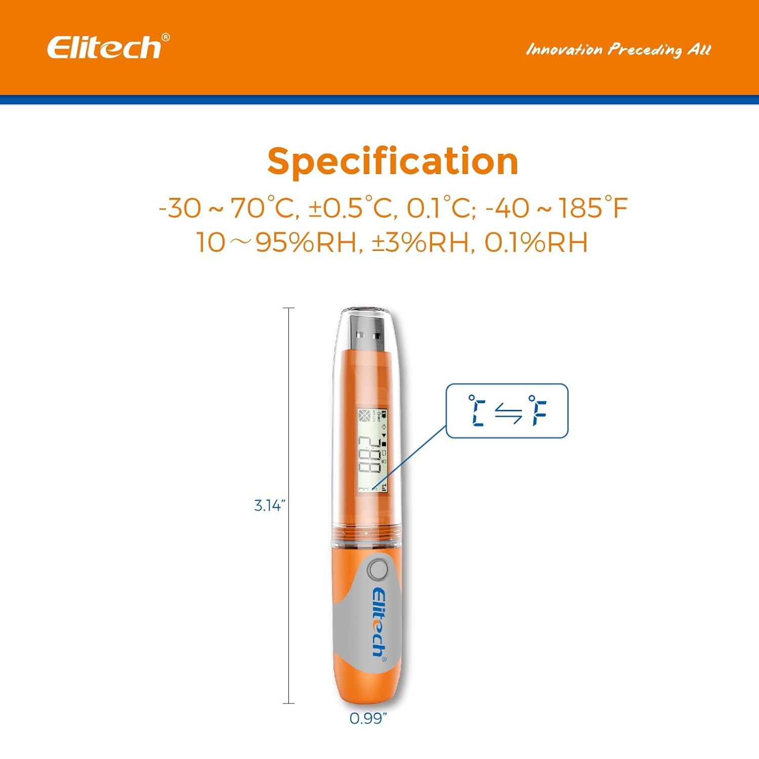 Elitech RC-51H USB Temperature Data Logger Reusable Digital Recorder Medical Refrigerator Thermometer Programmable Monitor 32000 Points High Accuracy (10 Packs)