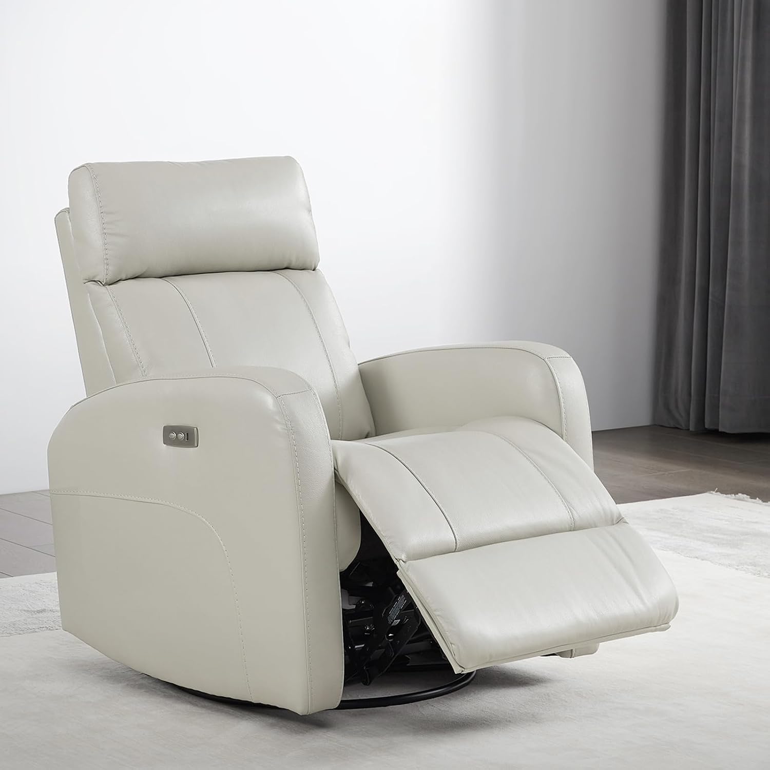 CHITA Genuine Leather Power Swivel Glider Recliner Chair for Adults, FSC Certified Electric Nursery Rocker Recliner Chair for Living Room, Light Grey