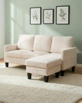 Karl home Small Sectional Couch L Shaped Sofa with Movable Storage Ottoman Corduroy Upholostered Sofa Chaise with Side Pockets for Living Room, Apartment, Studio, Beige
