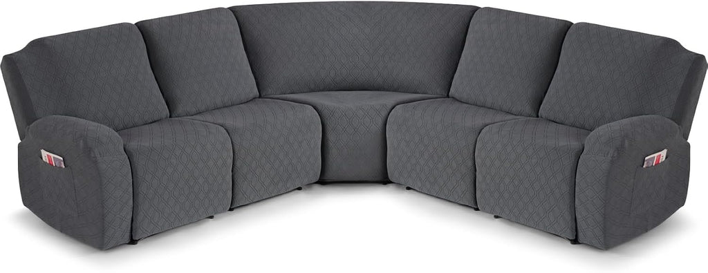 VANSOFY Extra Large Reclining Sectional Couch Covers, Washable 5-Piece Sofa Covers for L Shape Sectional Sofa Corner Seater, Thick, Soft Sofa Slipcovers (5 Seat Recliner Cover,Charcoal Gray)