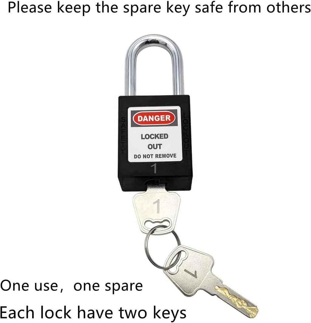 SAFBY 50 Keyed Different Lockout Tagout Locks with 50 Lock Out Tag Out Tags - Loto Safe Padlocks for Lock Out Tag Out Stations and Devices (1-50 Black)