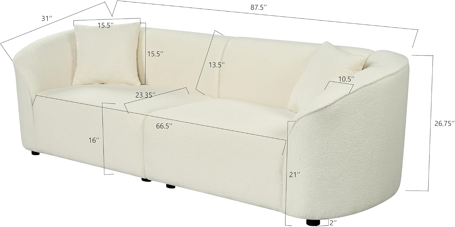 Christopher Knight Home Sabbo 87.50' Boucle Upholstered Couch, Oversized 2 Seater Sofa, Curved Soft Seating Lounge Sofa Chair, Cozy Loveseat with Armrest, Reading Sofa for Living Room Home Rest, Beige