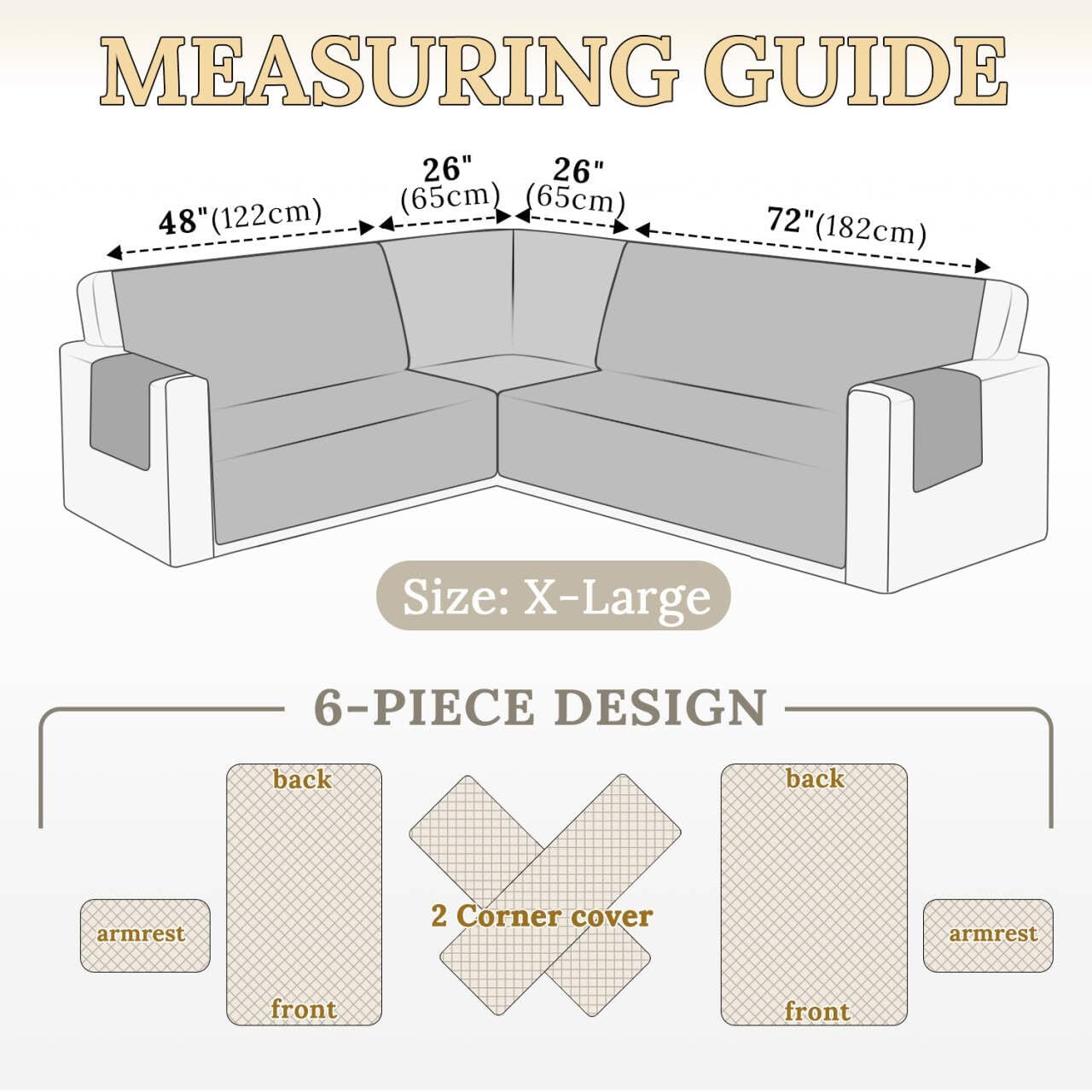 HDCAXKJ Waterproof Corner Sectional Couch Cover Velvet L Shape Sofa Covers for Pets Dogs Soft Heavy Duty U Shaped Sofa Slipcovers Sets for Sectional Non Slip Furniture Protector (Dark Gray, X-Large)