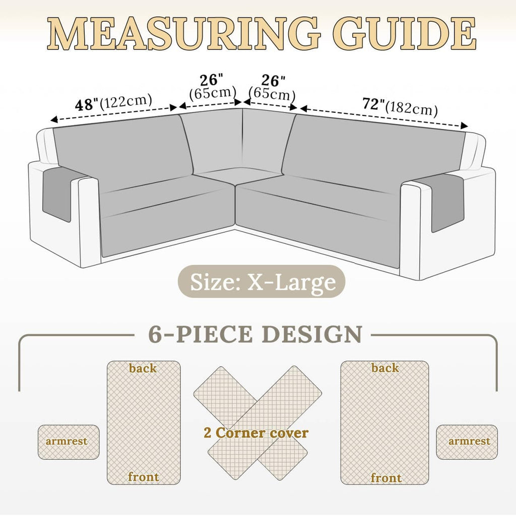 HDCAXKJ Waterproof Corner Sectional Couch Cover Velvet L Shape Sofa Covers for Pets Dogs Soft Heavy Duty U Shaped Sofa Slipcovers Sets for Sectional Non Slip Furniture Protector (Black, X-Large)