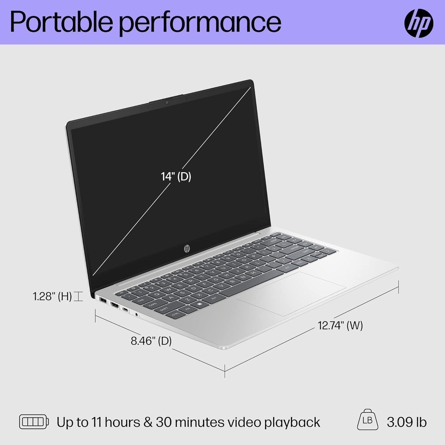 HP-14 inch Laptop-Windows 11-8 Core Intel i3-N305-32GB RAM -1TB PCIE SSD -Student Laptop School - Long Battery Life - Ultralight - Mini Computadoras Laptop en oferta 2024 - HDMI Cable