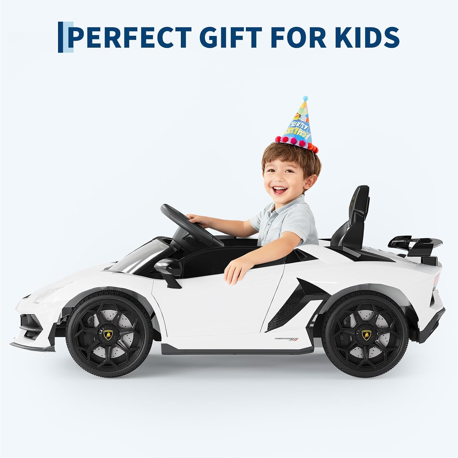 Garvee 12V Kids Electric Car with Remote Control, LED Lights & Sound System - Licensed Lamborghini Battery Powered Ride-On Toy for Boys & Girls