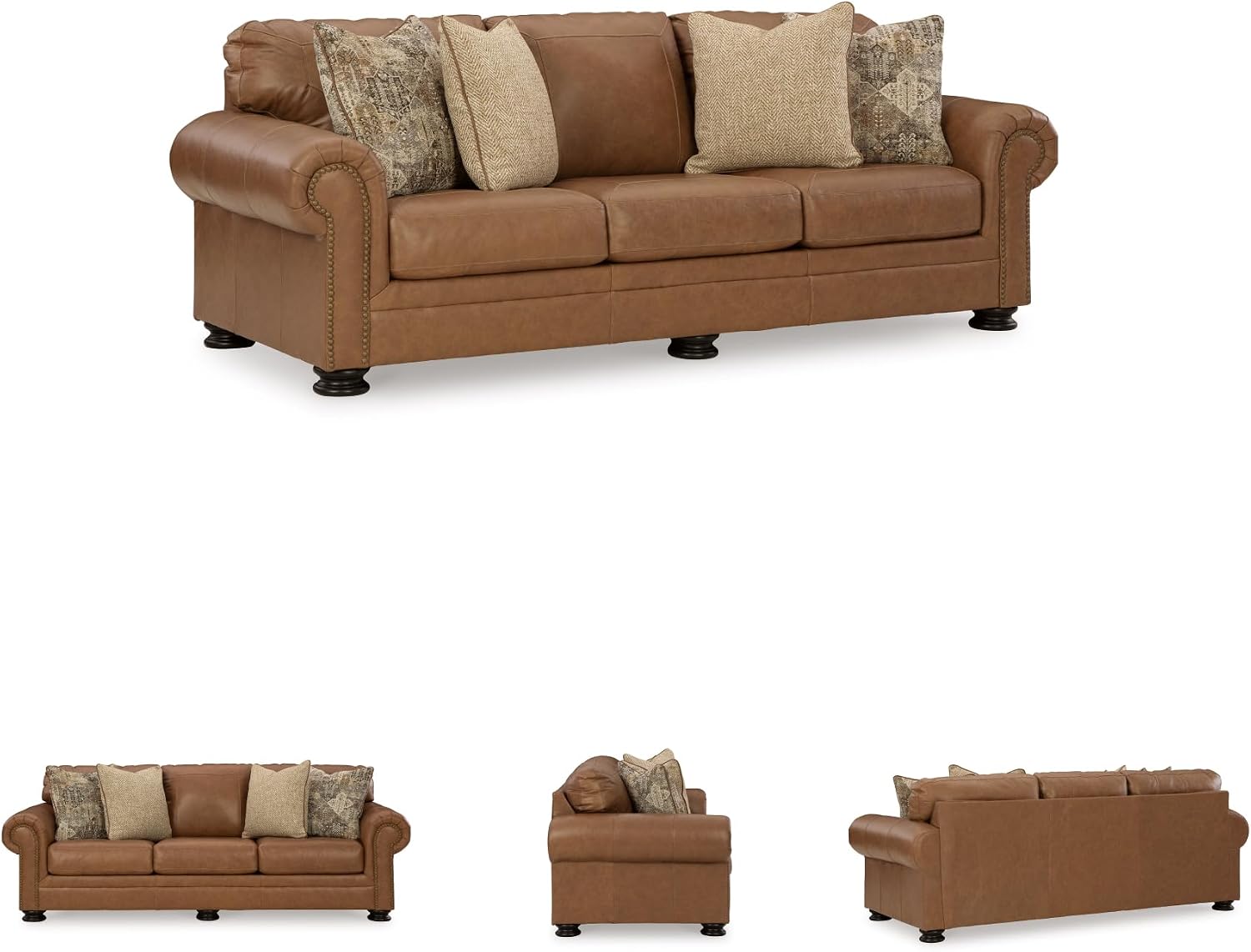 Signature Design by Ashley Carianna Classic 2-in-1 Leather Match Sofa Sleeper with Folding Gel Memory Foam Mattress and Nailhead Trim, Queen, Dark Brown